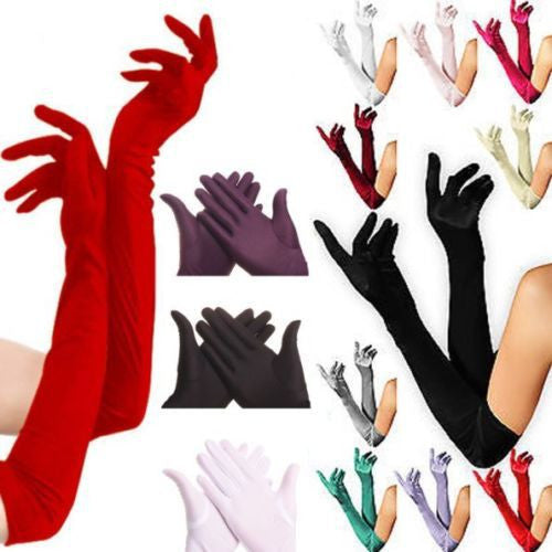 1 Pair Womens Party Fancy Dress Opera Prom Long Satin Stretch Gloves For Women