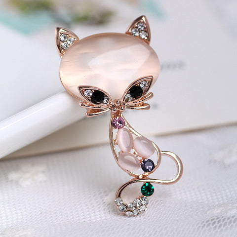 Gold Filled Multicolor Opal Stone Fox Cute Animal Pin Brooch Jewelry