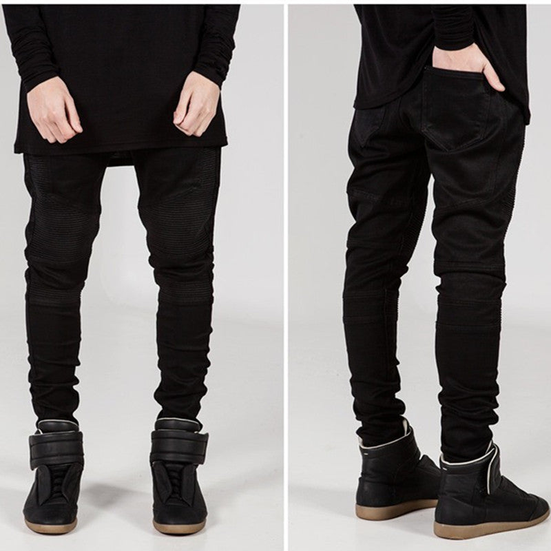 Biker Jeans For Men Zipper Straight Strechable