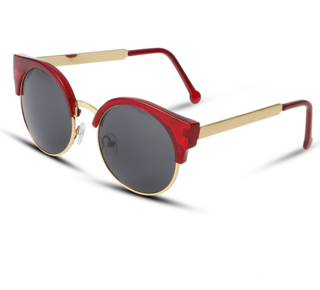 Circle Glasses Cat Eye Semi-Rimless Vintage Sunglasses for Women