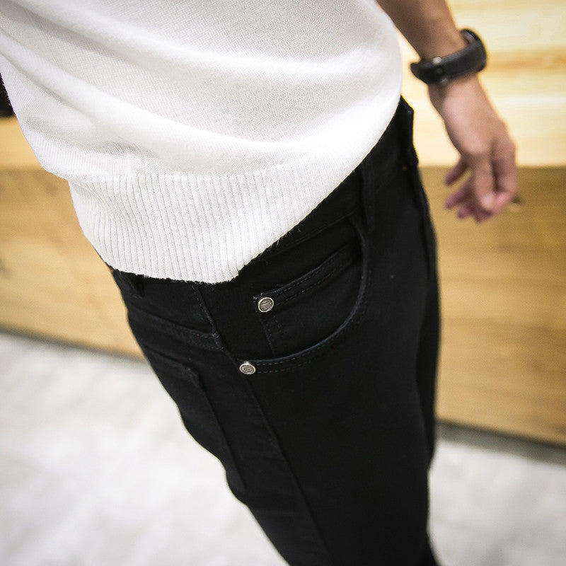 Straight Leg Denim Black Jeans For Men