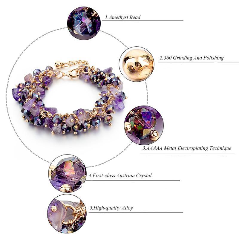 Amethyst Crystal Charm With Stones Gold plated Bracelets