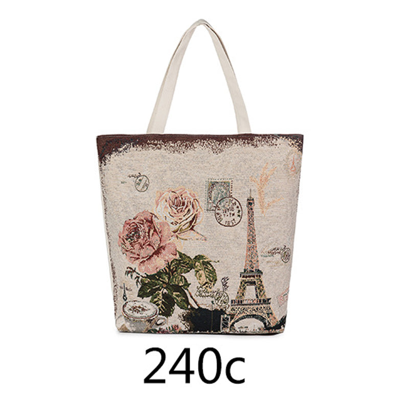 Fashion Summer Canvas Tote Floral Tower Printed Summer Beach Bag