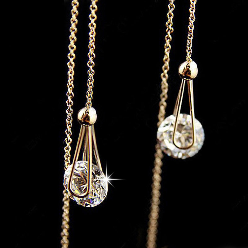 Long Crystal Rose Gold Plated CZ Diamond Earrings