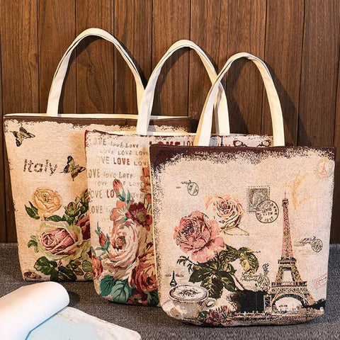 Fashion Summer Canvas Tote Floral Tower Printed Summer Beach Bag