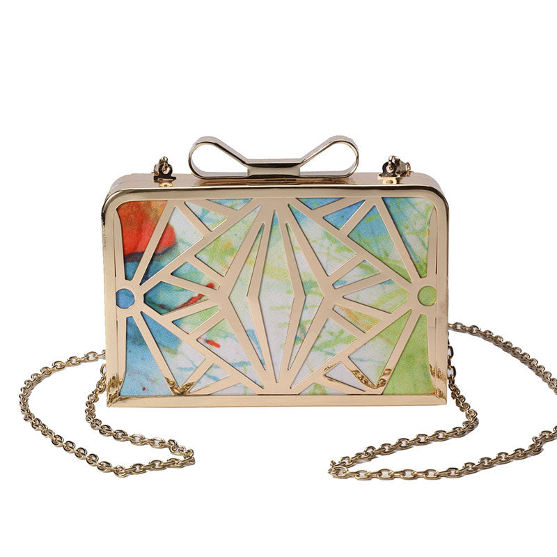 Metal Art With Color Shinning Clutch Shoulder Bags
