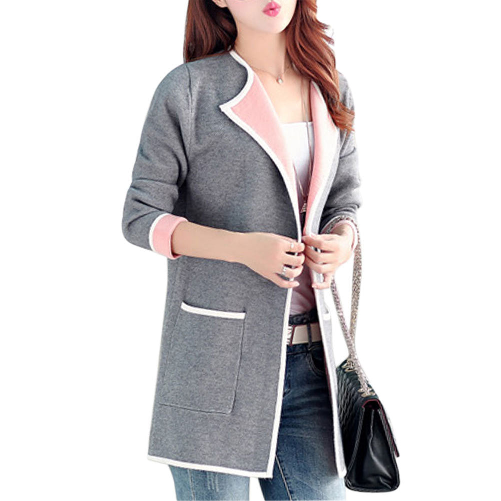 Long Full Sleeve Slim Pocket Knitted Cardigan Sweaters for Women