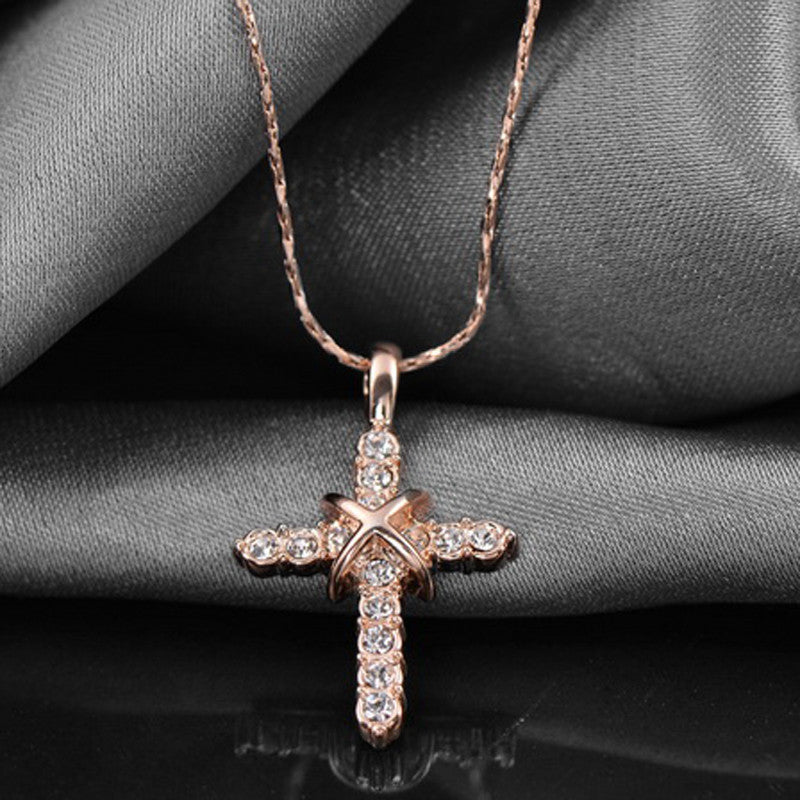 Crystal Cross White and Rose Gold Necklaces