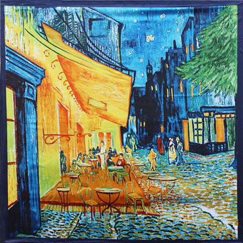 Vincent Van Oil Painting Coffee House Big Size Silk Scarves For Women