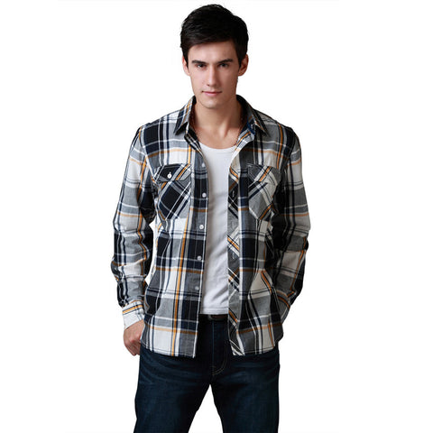 Casual Cotton Plaid Two Front Pocket Shirts for Men