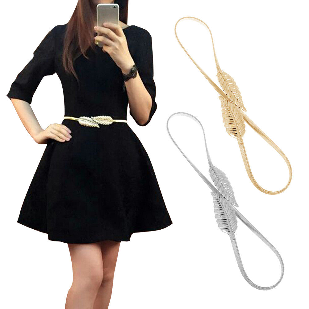 Hot Leaf Design Clasp Front Stretch Metal Belt for Women