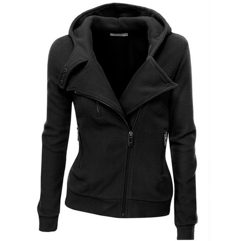 Solid Color Hooded Long Sleeve Women Jackets