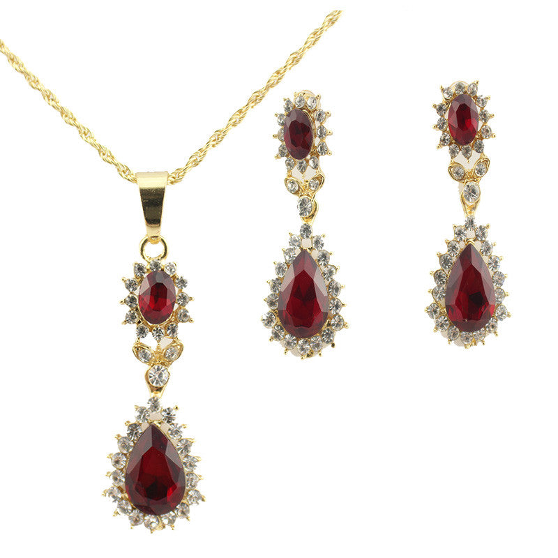 Flower Pendant Gold Plated Necklaces Earrings Vintage Jewelry Sets
