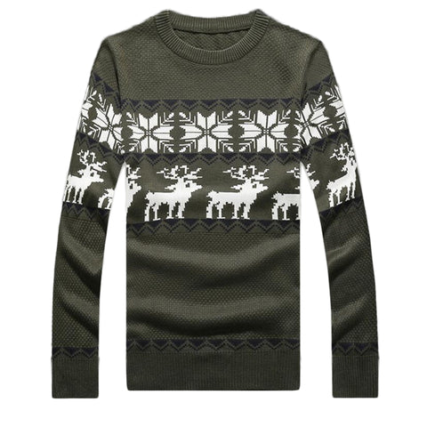 Casual Knitted Men's Sweater Fashion Christmas Deer Snow Pattern