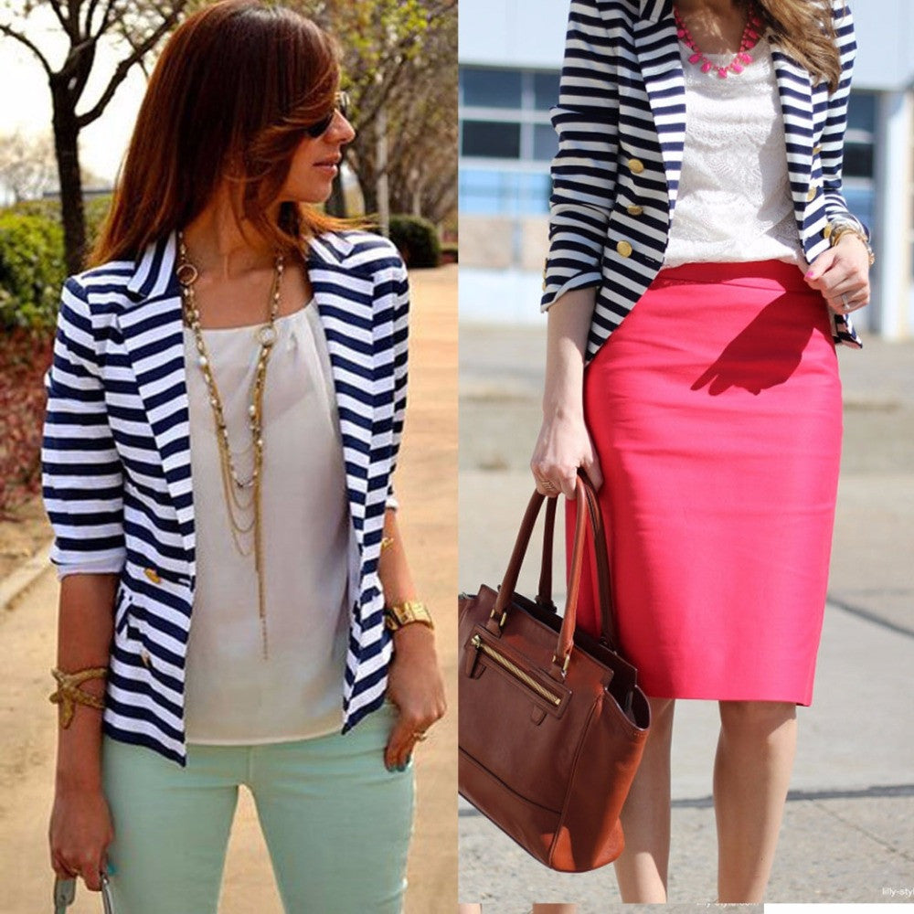 Stripes Fashion Spring Women Blazer
