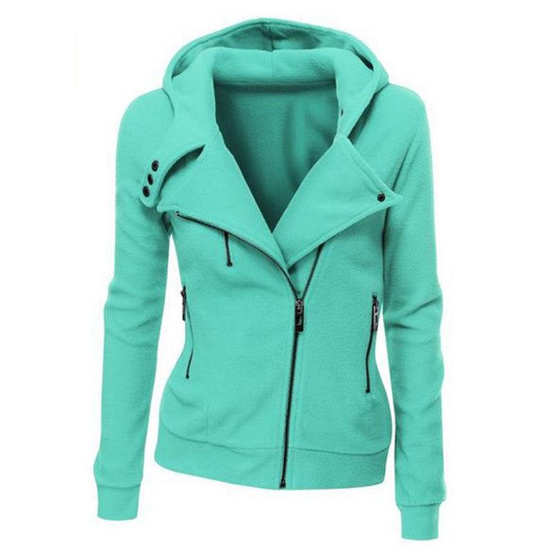 Solid Color Hooded Long Sleeve Women Jackets