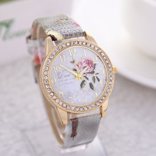 Rose Flower And Diamond Design Quartz Watch ww-b