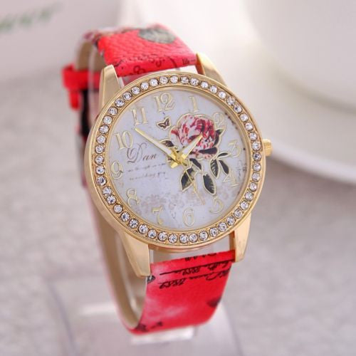 Rose Flower And Diamond Design Quartz Watch ww-b