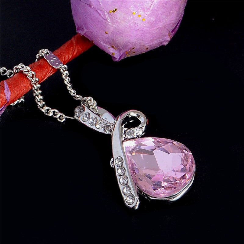 10 Colors Crystal Necklaces Pendants Silver Jewelry