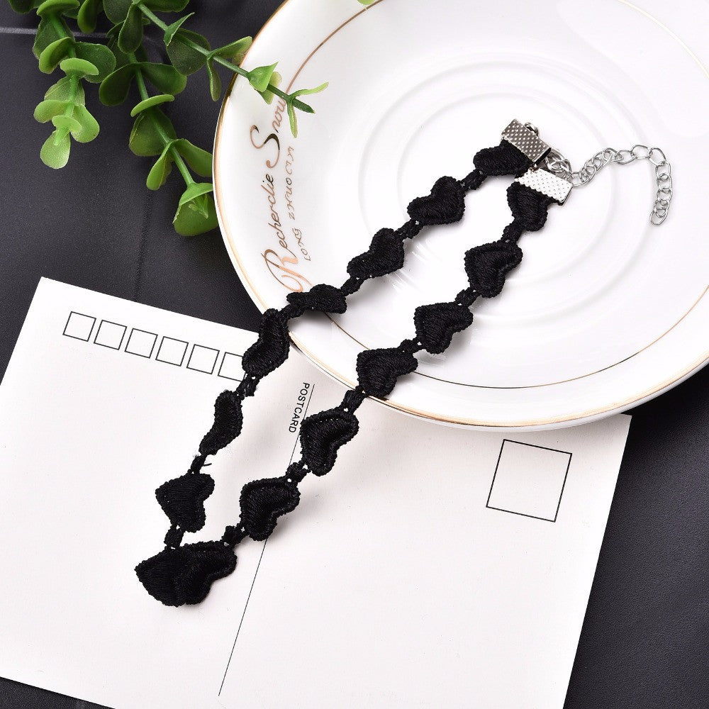Vintage Black Laciness Polyster Choker Necklaces 3pcs