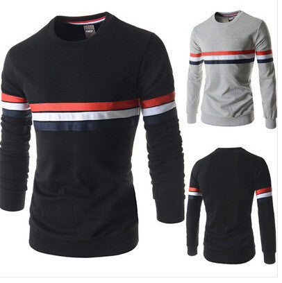 Black Casual Slim Sweatshirts New Striped Pattern Pullover
