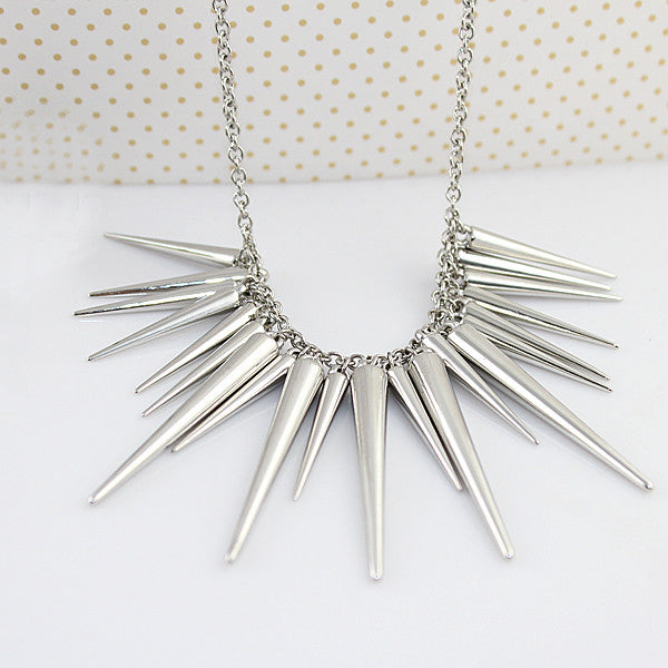 Steampunk Gold Silver Color Chain Spike Maxi Necklaces