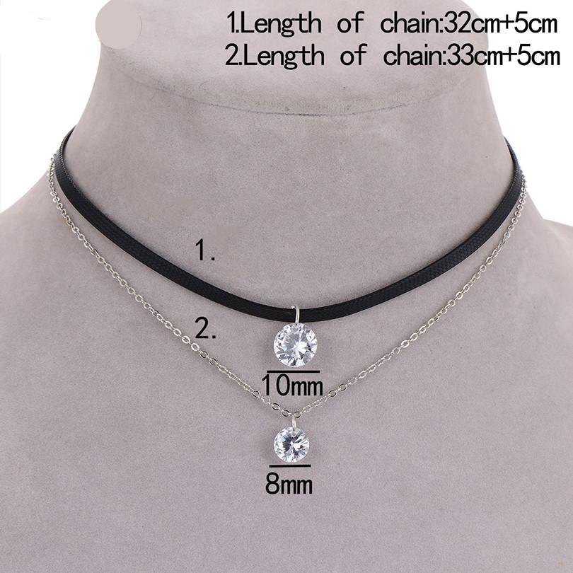 Trendy Leather Choker Necklaces With Crystal Charm Layer Pendants