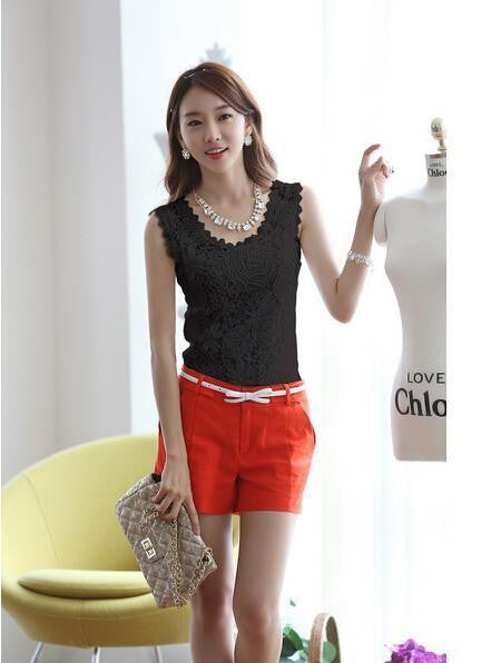 Lace Vintage Sleeveless Casual Shirts Tops