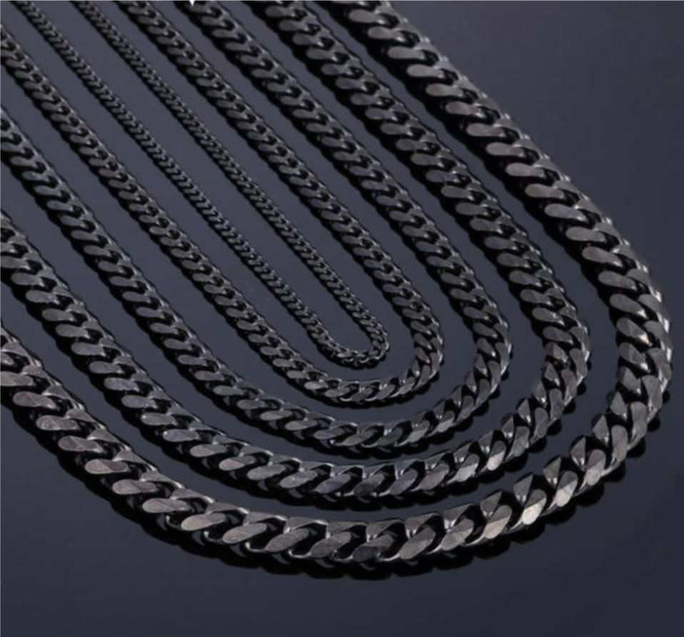 3/5/7/9/11mm Necklace Black Curb Chain Boys Mens mj-