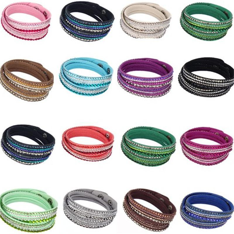 Leather Multi-layer Crystal Wrap Bracelets mj-