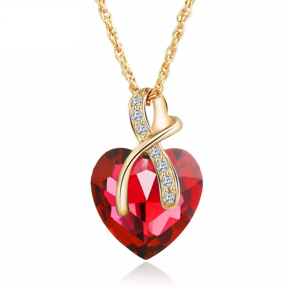 4 Colors Crystal Heart Pendant Necklaces