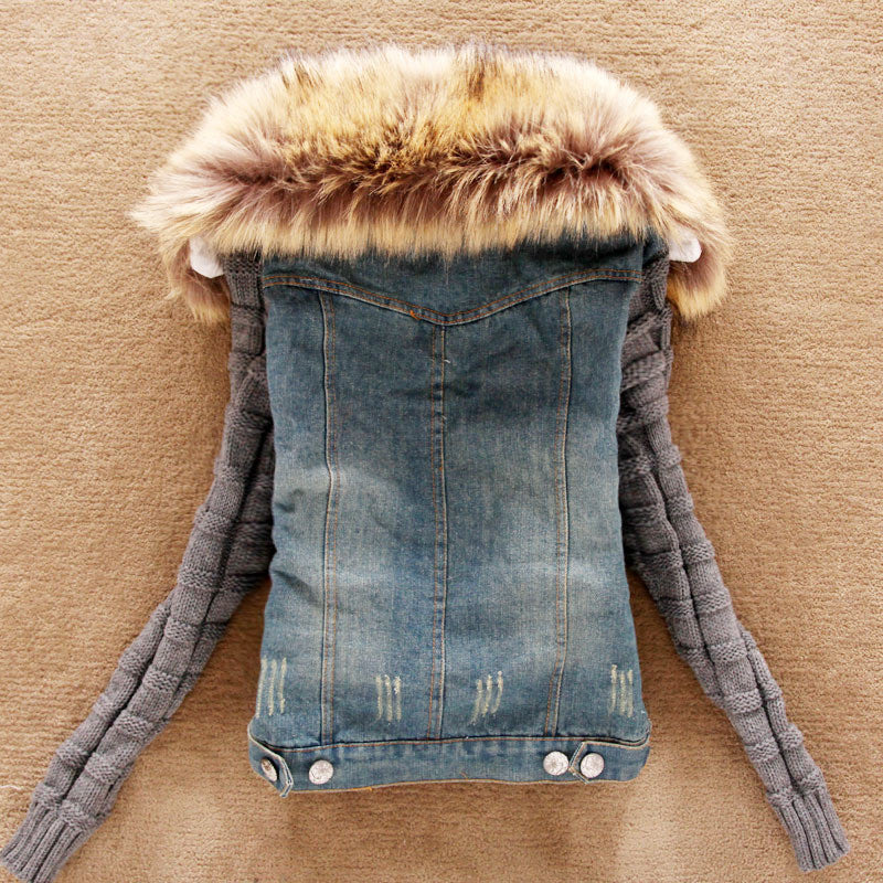 Basic Fur and Wool Denim Women Jacket