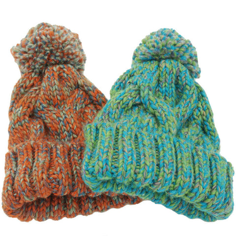 Knitted Acrylic Mix Colors Big Pompom Women Hats