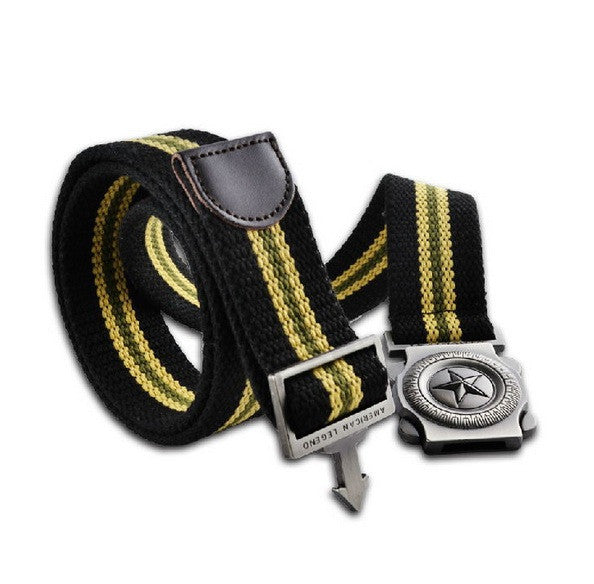 Casual Canvas Belt For Men Knitted Metal Buckle Military Outdoor Designer
