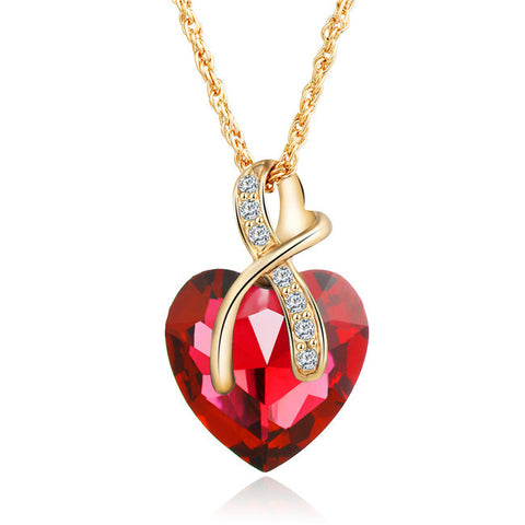 4 Colors Crystal Heart Pendant Necklaces