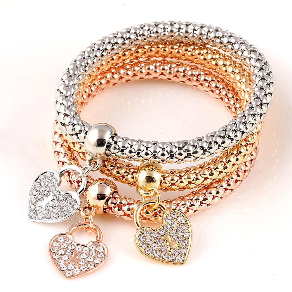 3 Pcs Set Crystal Butterful Elastic Heart Bracelets & Bangles