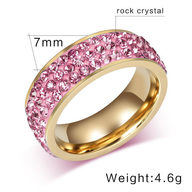 Vintage Gold Plated Rings For Women 3 Row Crystal Jewelry wr-