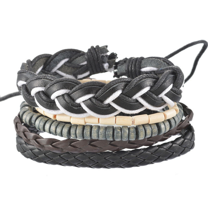 Braided Adjustable Leather Popular Bracelets Women & Men's Jewelry 1Set 4pcs