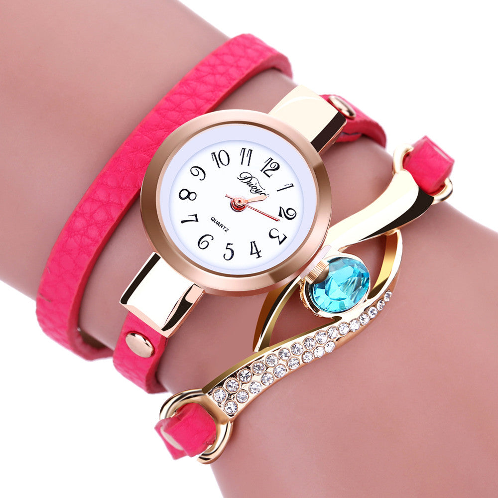 Diamond Bracelet Watches Wrap Around Leatheroid Wrist Watch ww-b