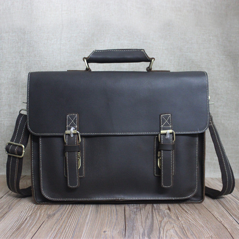 Genuine Leather Men Classic Briefcase Laptop Bags