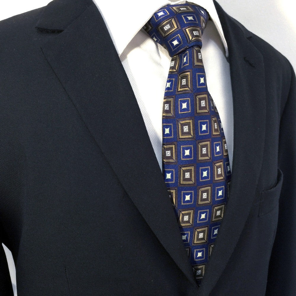 Blue Brown Checkes Silk Ties for Men