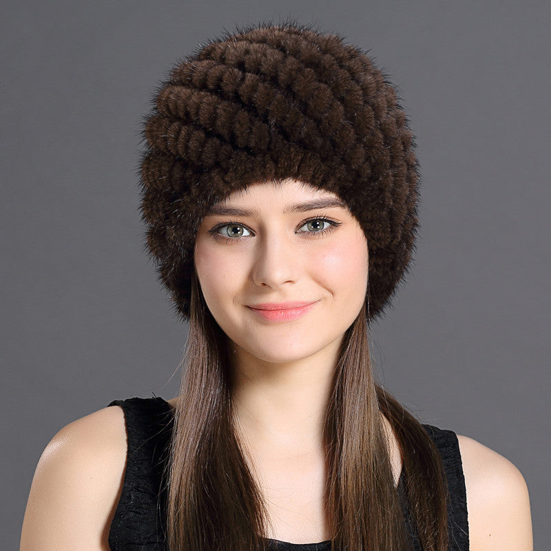 Lined Natural Real Fur Knitted Women Hats