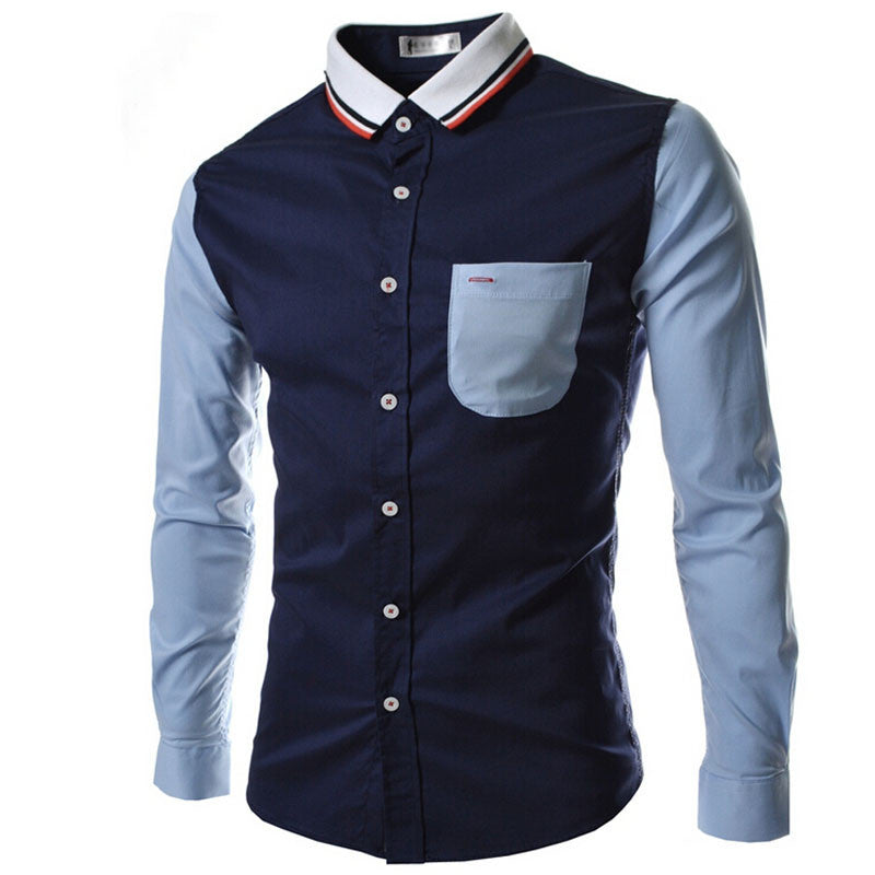 Brand Casual Spell Color Pocket Decoration Shirt for Men