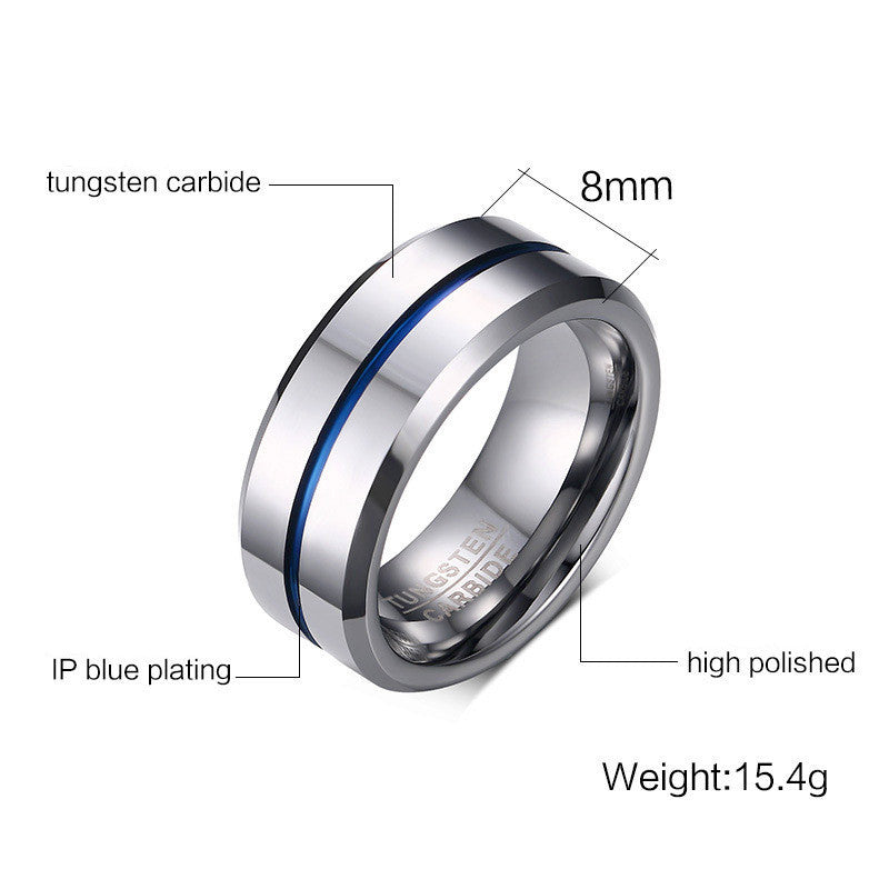 Thin Blue Line Tungsten Ring Brand Men's Jewelry