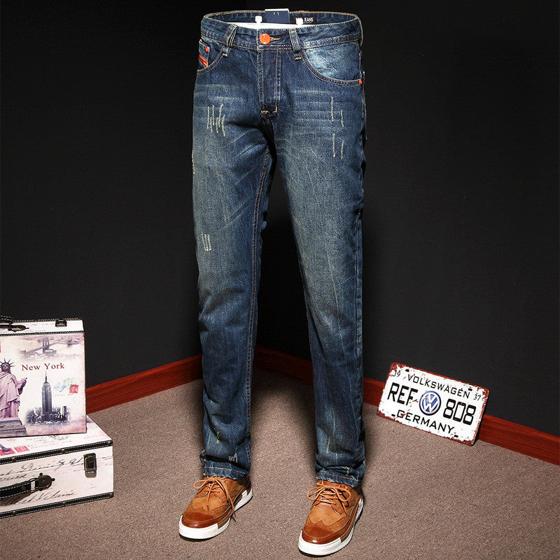 High Quality Blue Color Jeans For Men Ripped Button Pants