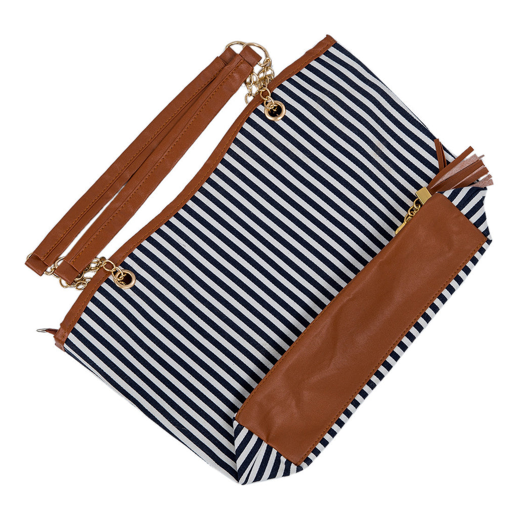 Striped Canvas Tote Handbag For Women