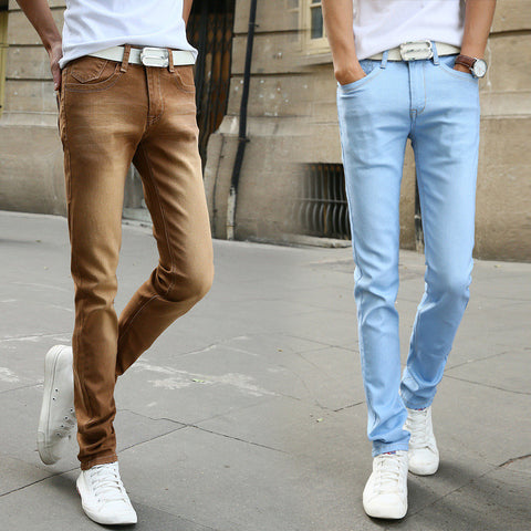 Elastic Stretch Candy Colors Skinny Jeans For Men