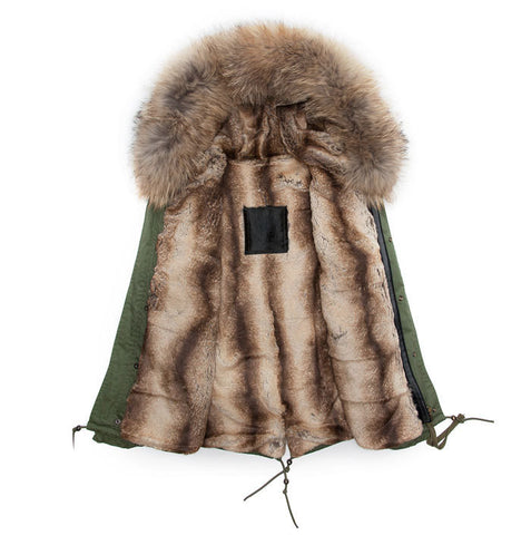 Real Faux Rabbit Fur Winter Parka for Men with Raccoon Fur Hoode