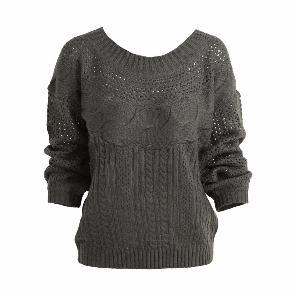 Off The Shoulder Knitted Hollow Out Sweater For Women