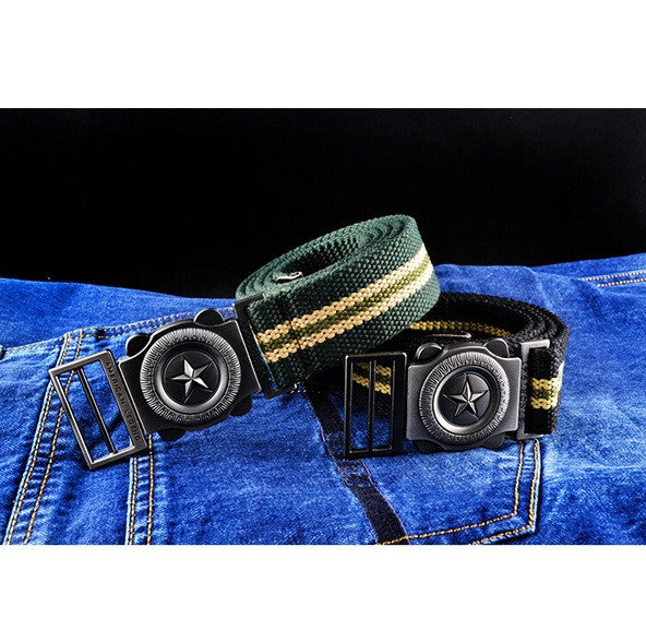 Casual Canvas Belt For Men Knitted Metal Buckle Military Outdoor Designer